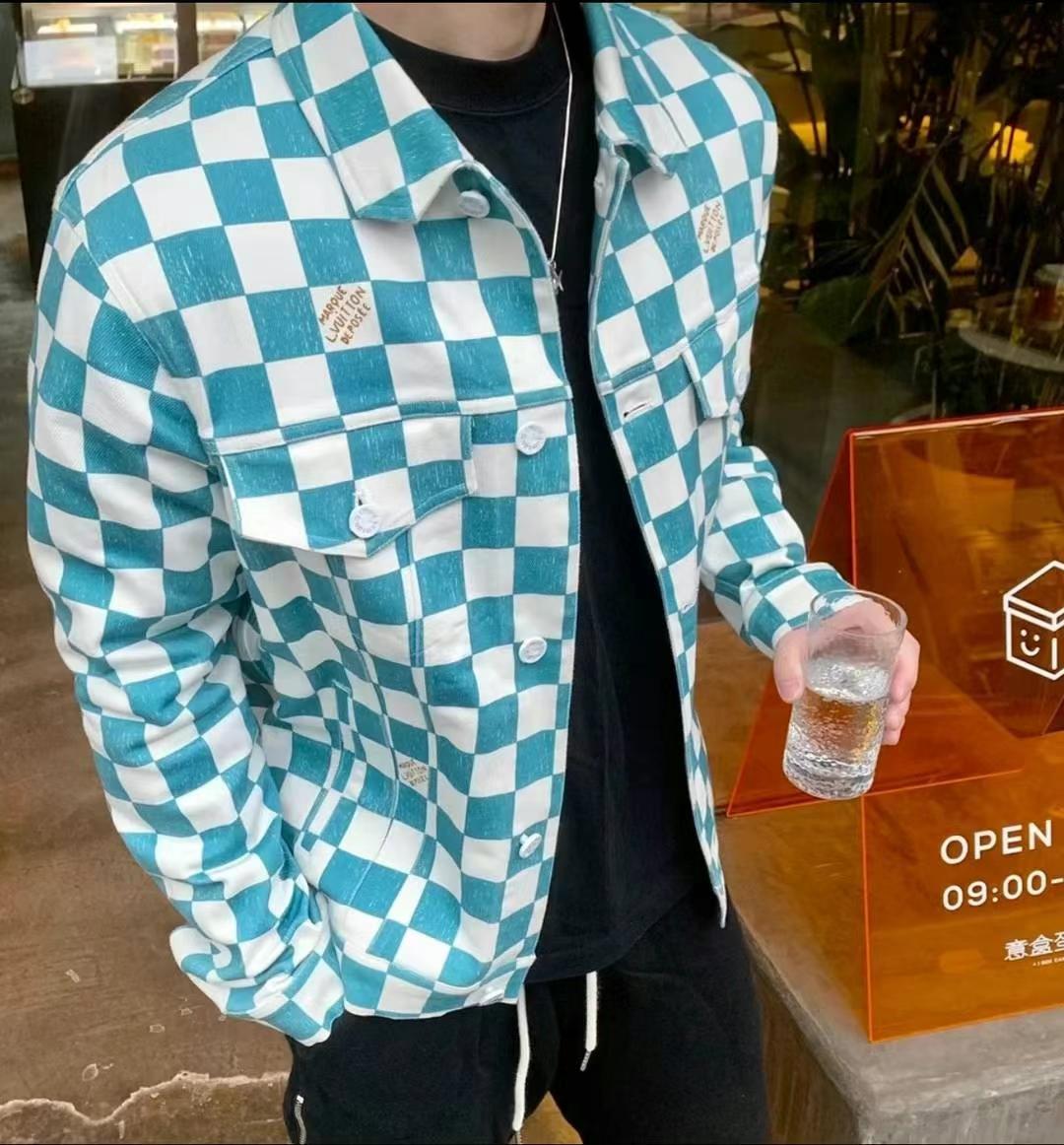 LV Checkerboard Denim Jacket Coat Size 4663440054434050111
